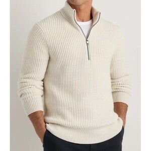 QUINCE Australian Merino Wool Half Zip Sweater LARGE Men Ivory Bone Long Sleeve